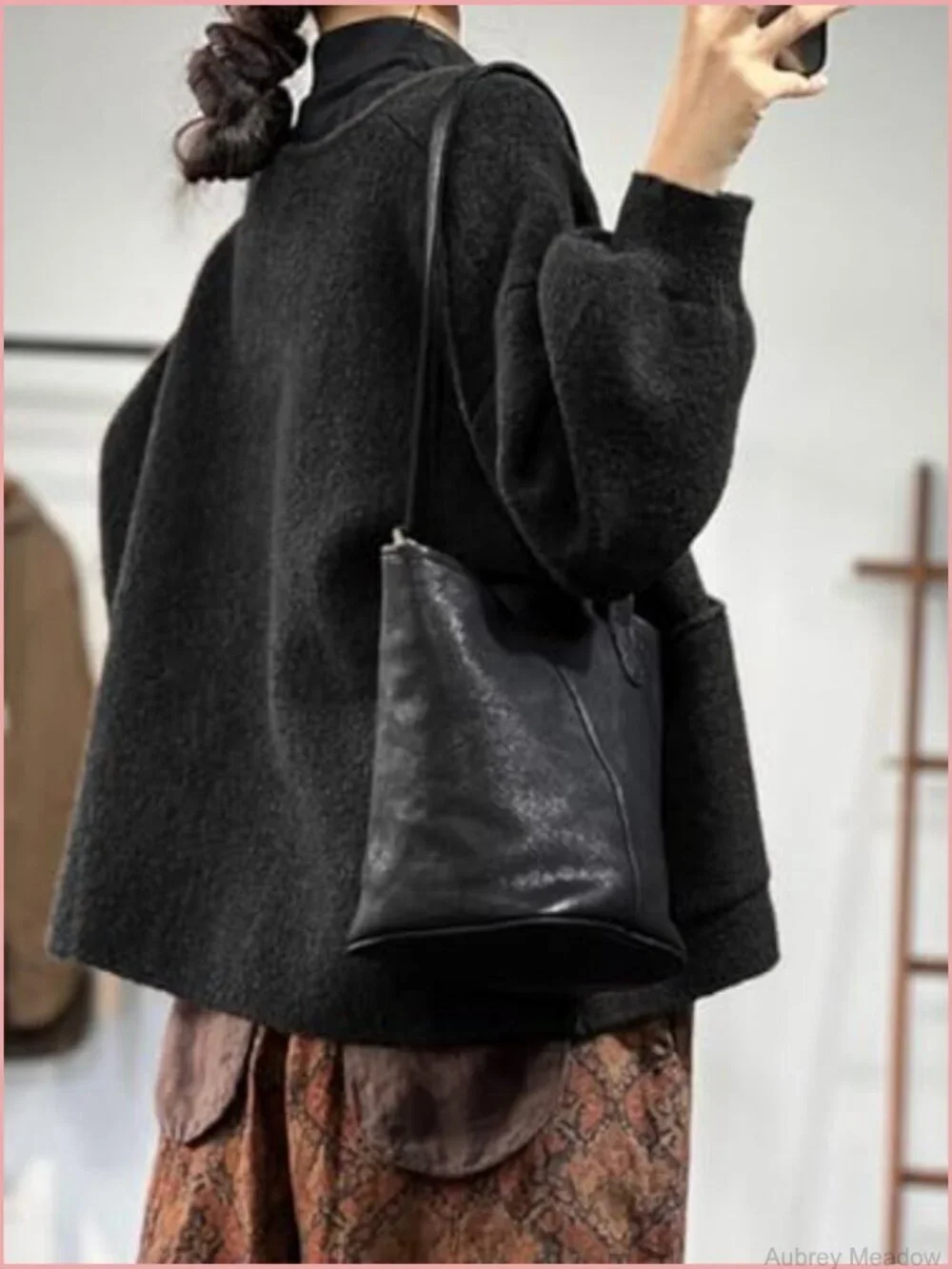 Oversized Knit Cardigan with Puff Sleeves and Pockets